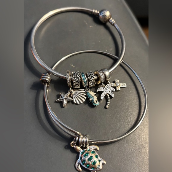 Pandora Charm Bracelets with Sea Life Charms and bonus turtle bangle - Picture 1 of 10